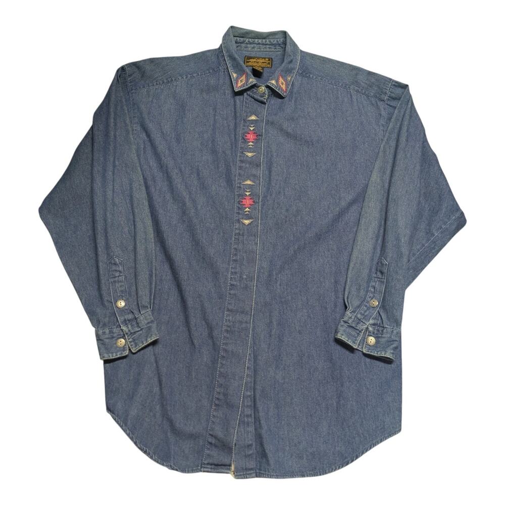Boxy Denim Shirt Eddie Bauer Southwestern Embroidery
